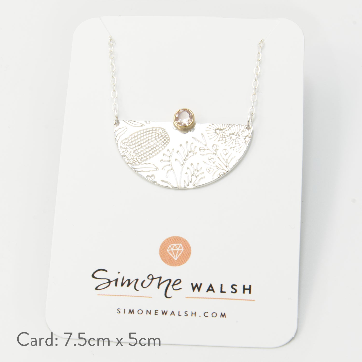 Australian Flora Half Pattern & Morganite Necklace - Simone Walsh Jewellery Australia