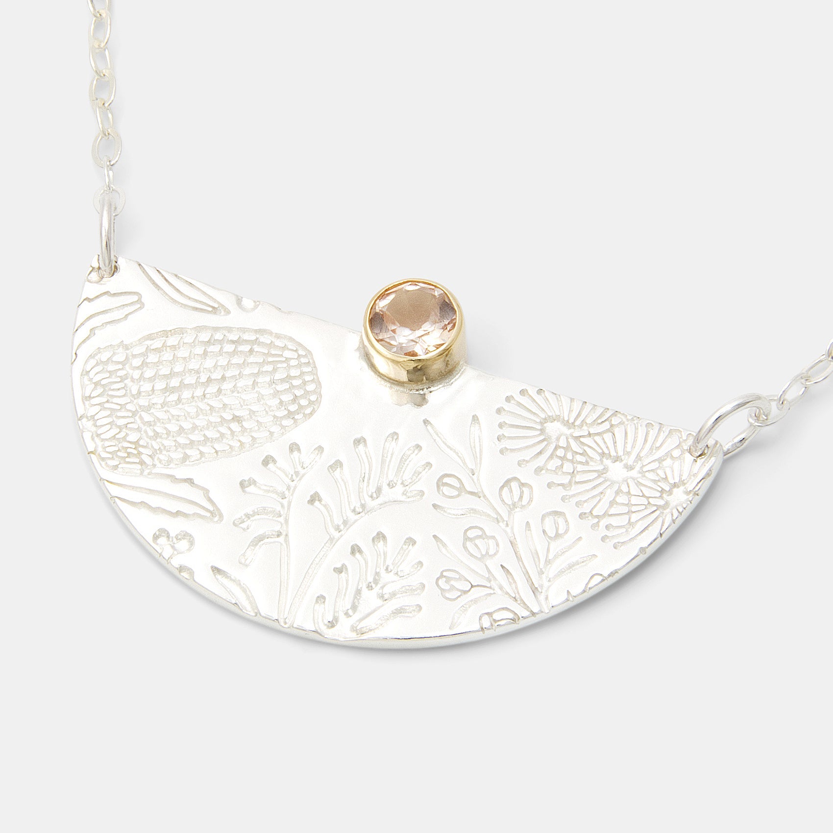 Australian Flora Half Pattern & Morganite Necklace - Simone Walsh Jewellery Australia