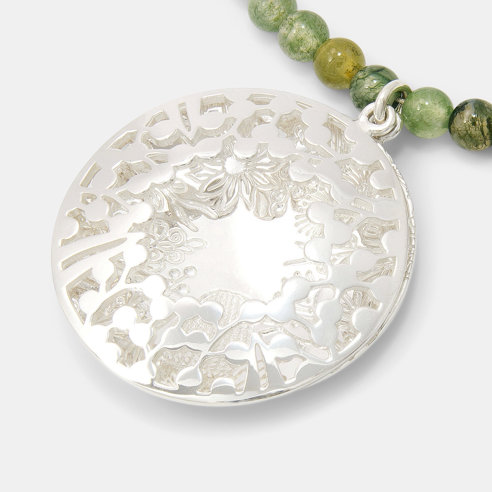 Australian Flora Open Locket on Moss Agate Necklace - Simone Walsh Jewellery Australia