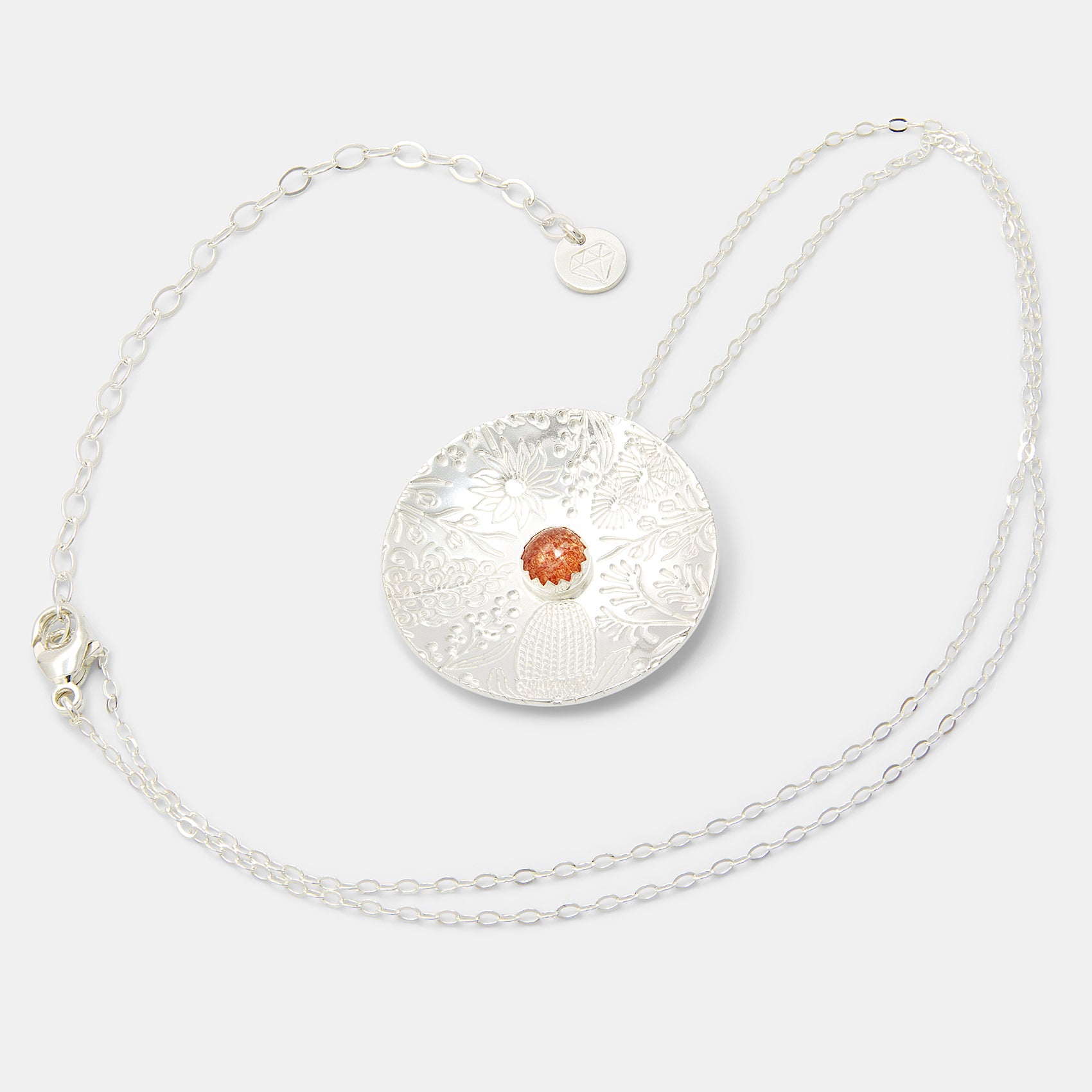 Australian Flora Pattern & Sunstone Necklace - Simone Walsh Jewellery Australia