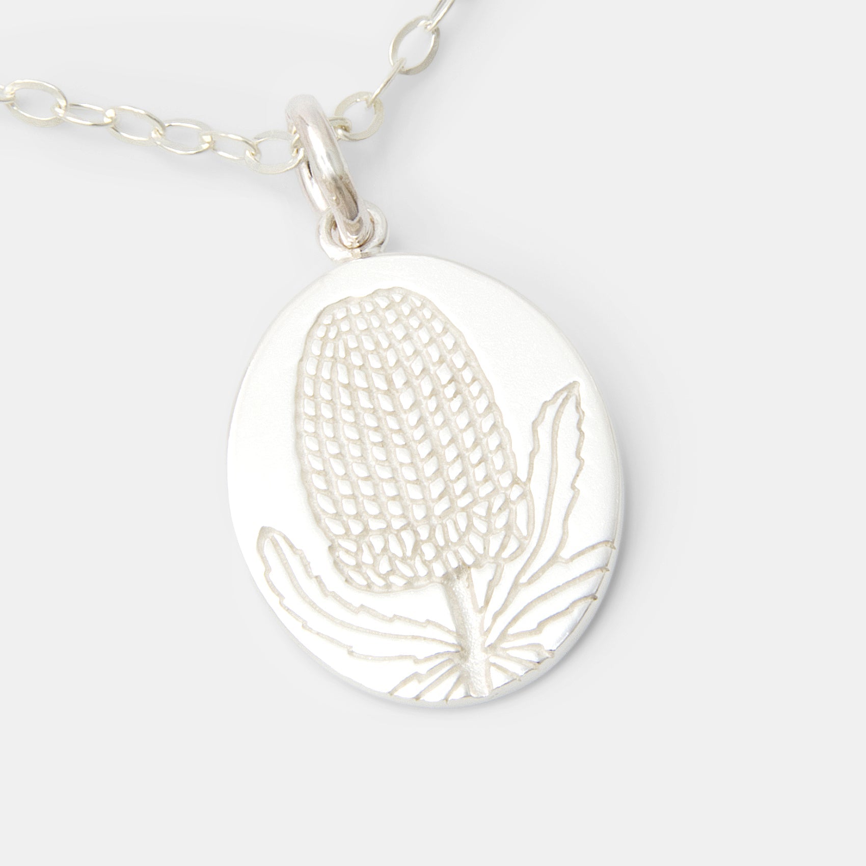 Banksia Oval Silver Pendant Necklace - Simone Walsh Jewellery Australia