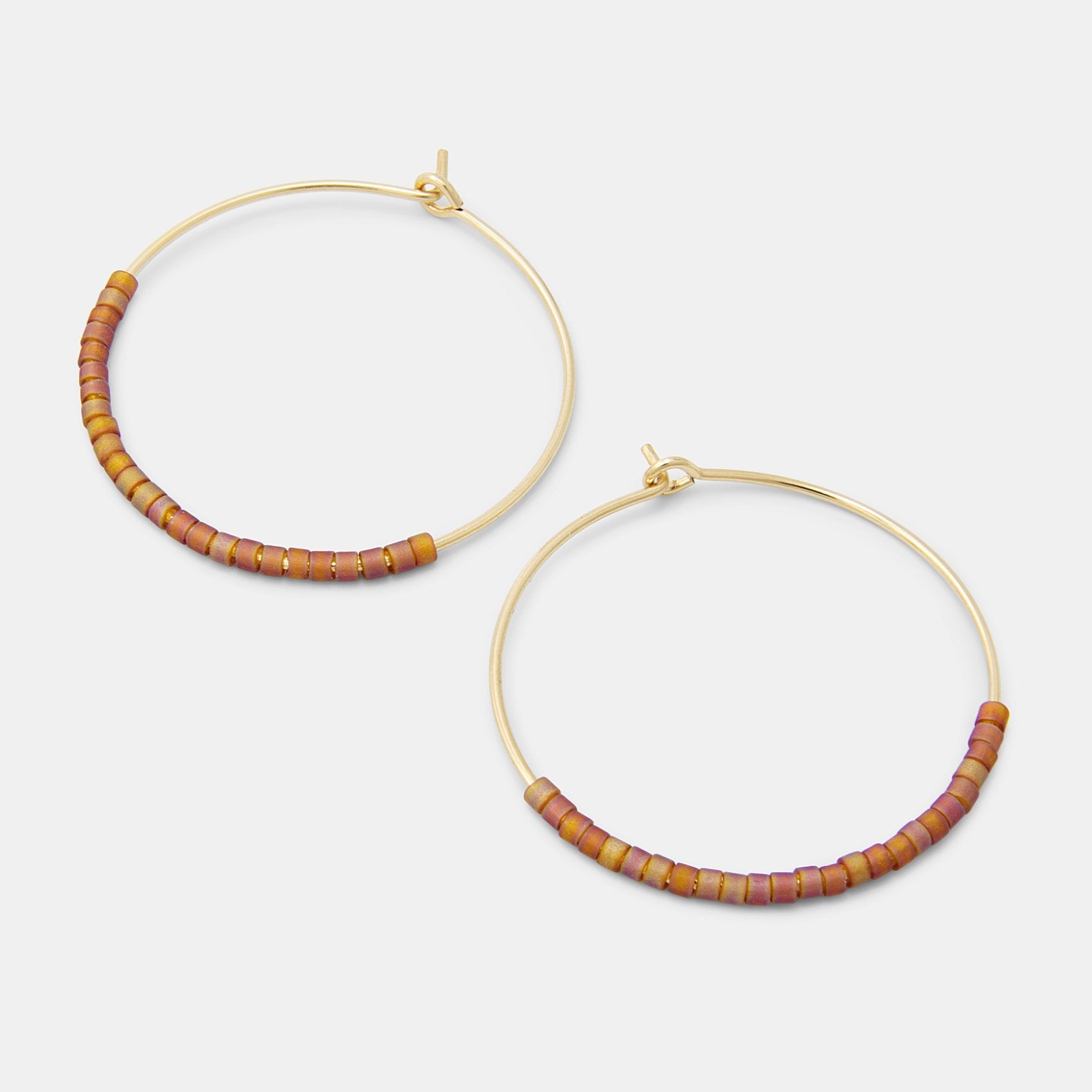 Beaded gold hoop earrings: cola brown - Simone Walsh Jewellery Australia