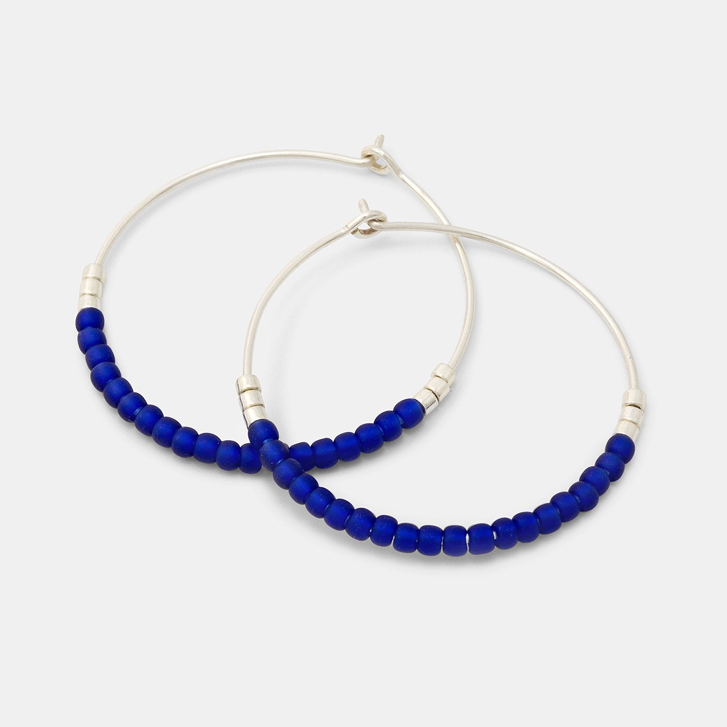 Beaded hoop earrings: blue & silver - Simone Walsh Jewellery Australia