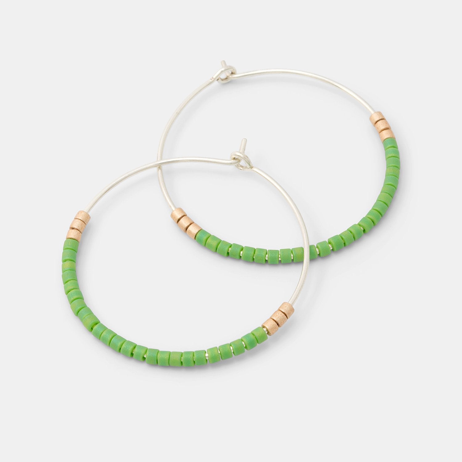 Beaded hoop earrings: green & gold - Simone Walsh Jewellery Australia