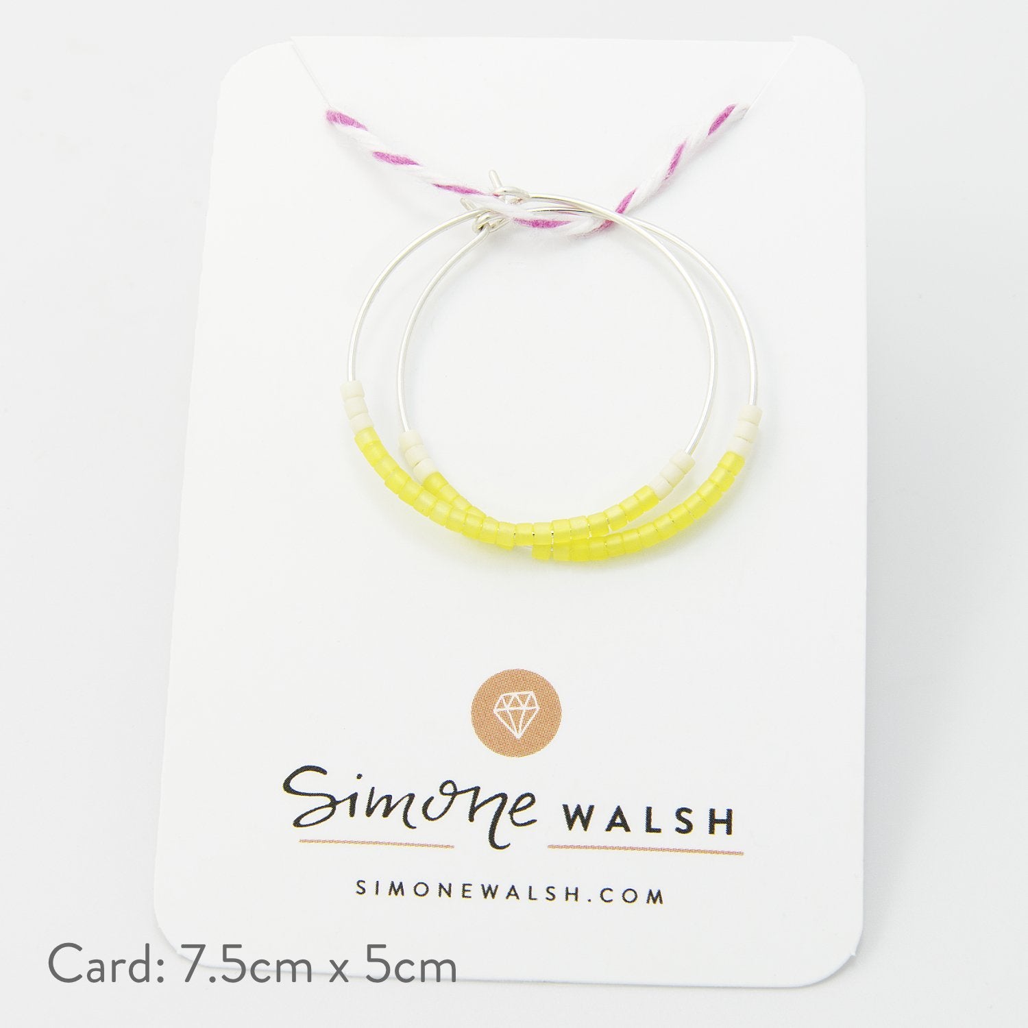 Beaded silver hoop earrings: lemon yellow - Simone Walsh Jewellery Australia