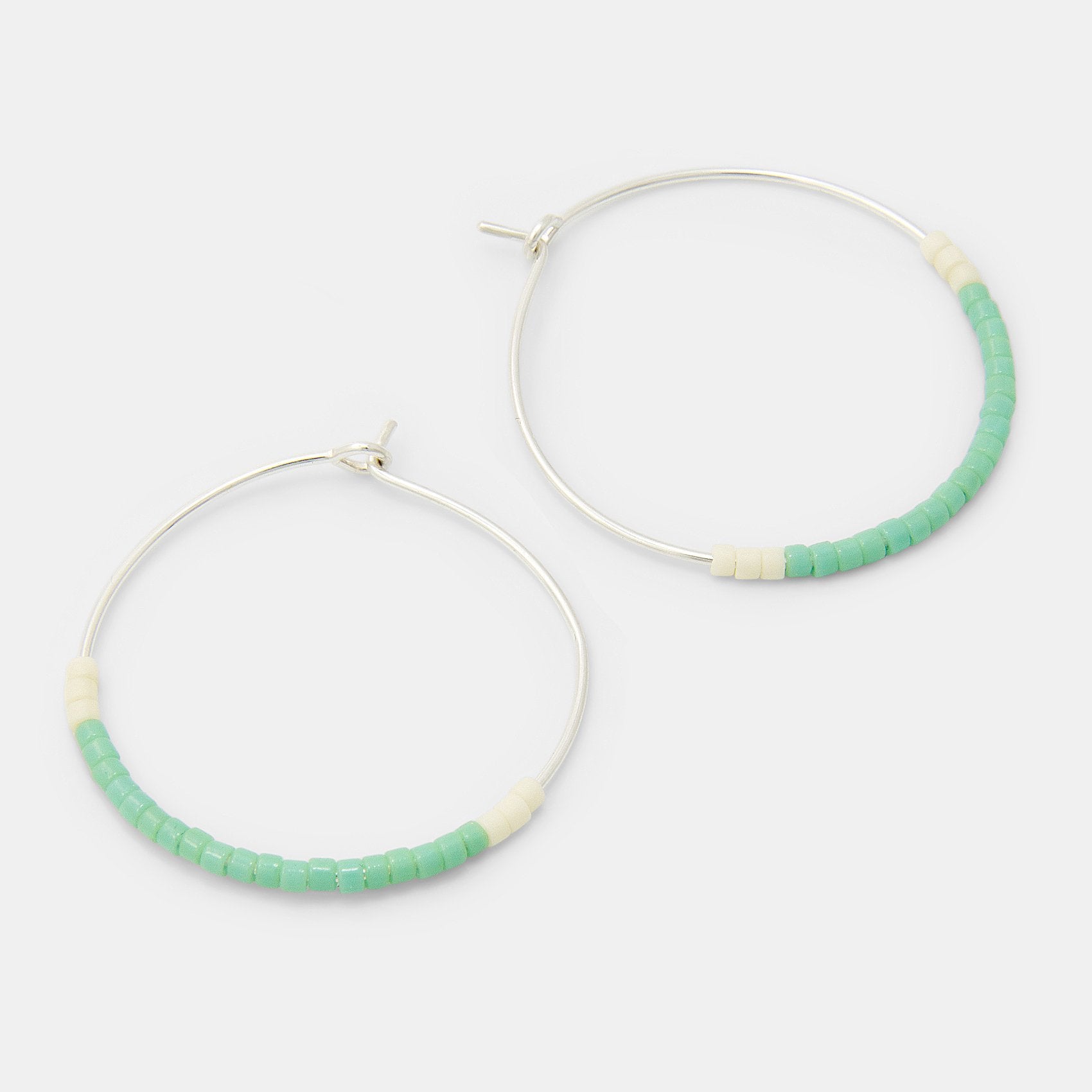 Beaded silver hoop earrings: mint green - Simone Walsh Jewellery Australia