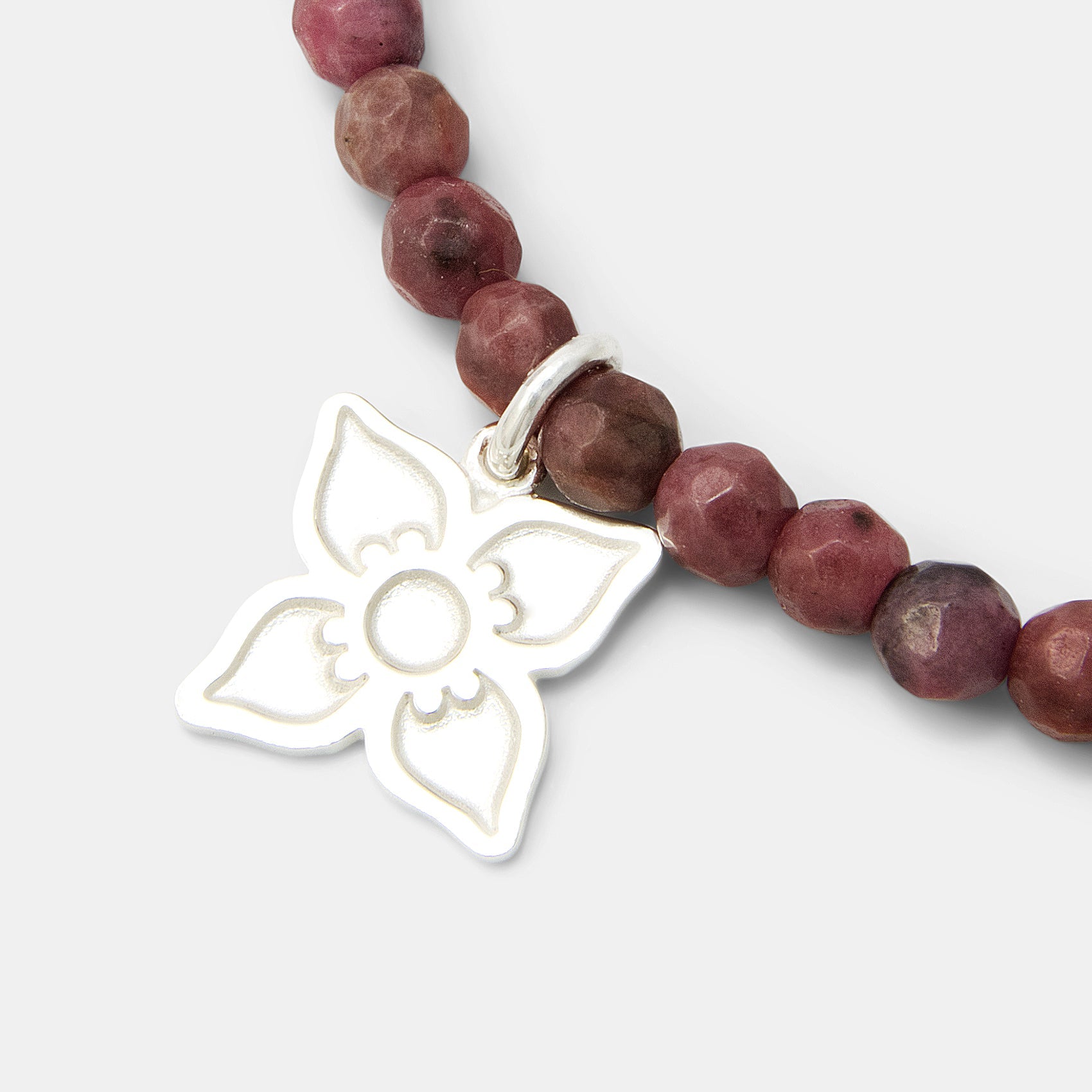 Boronia Flower on Rhodonite Beaded Bracelet - Simone Walsh Jewellery Australia