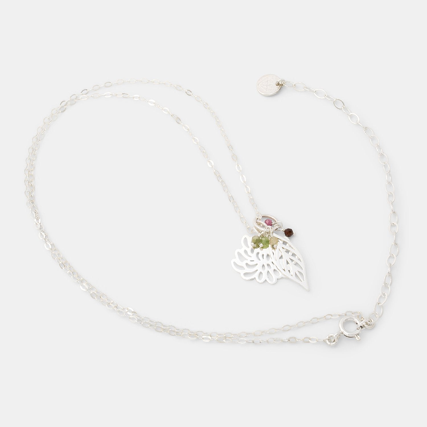 Chrysanthemum, leaf & tourmaline necklace - Simone Walsh Jewellery Australia