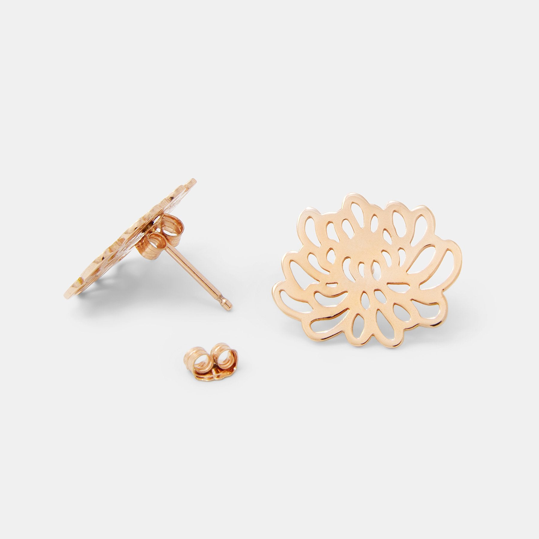 Chrysanthemum solid rose gold earrings - Simone Walsh Jewellery Australia