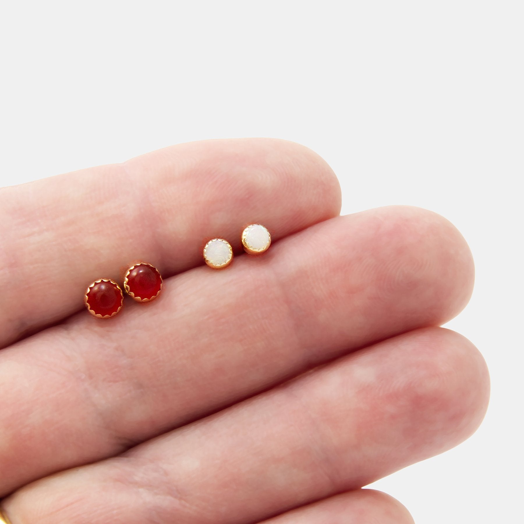 Coral gem & solid gold stud earrings - Simone Walsh Jewellery Australia