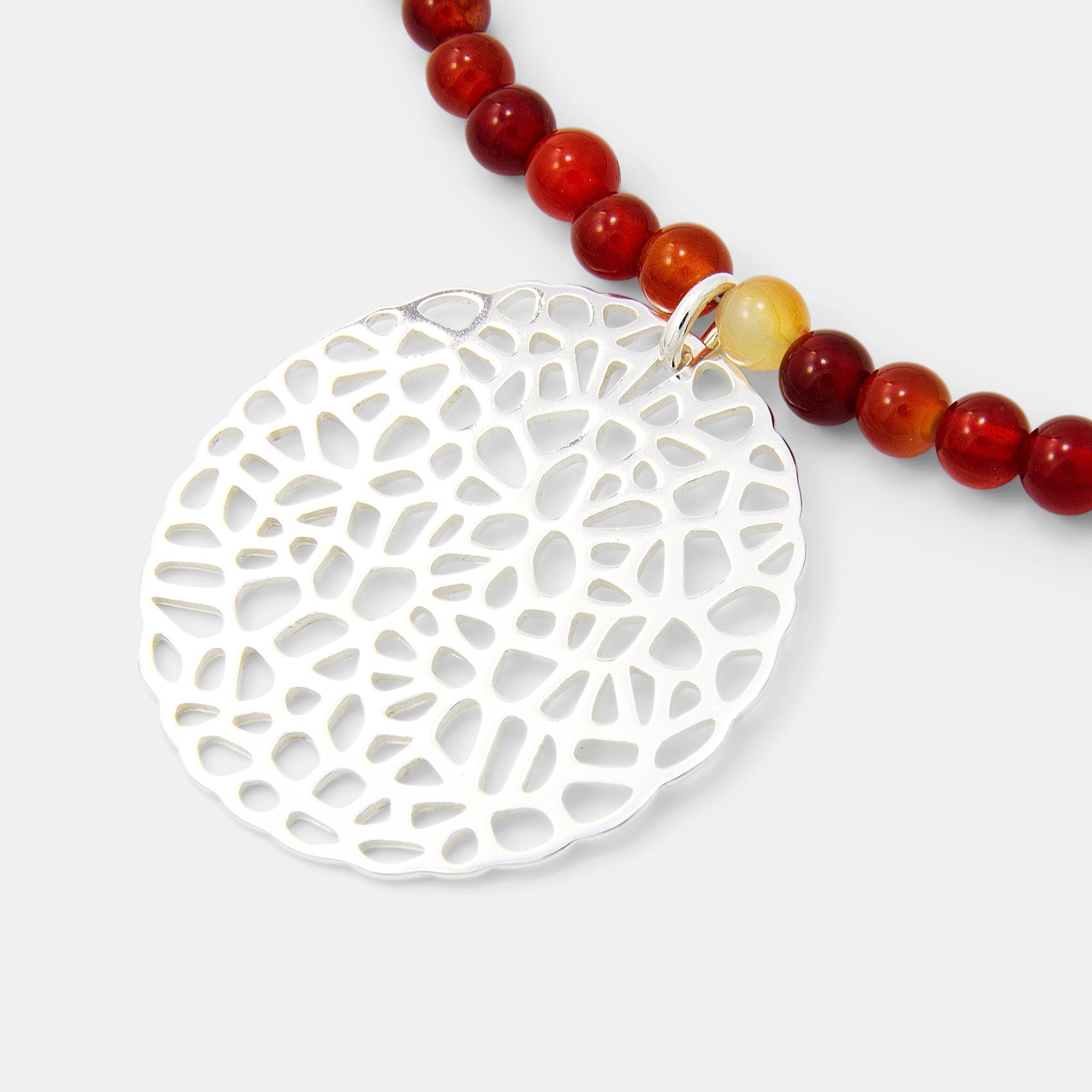 Coral pendant on red agate beaded necklace - Simone Walsh Jewellery Australia