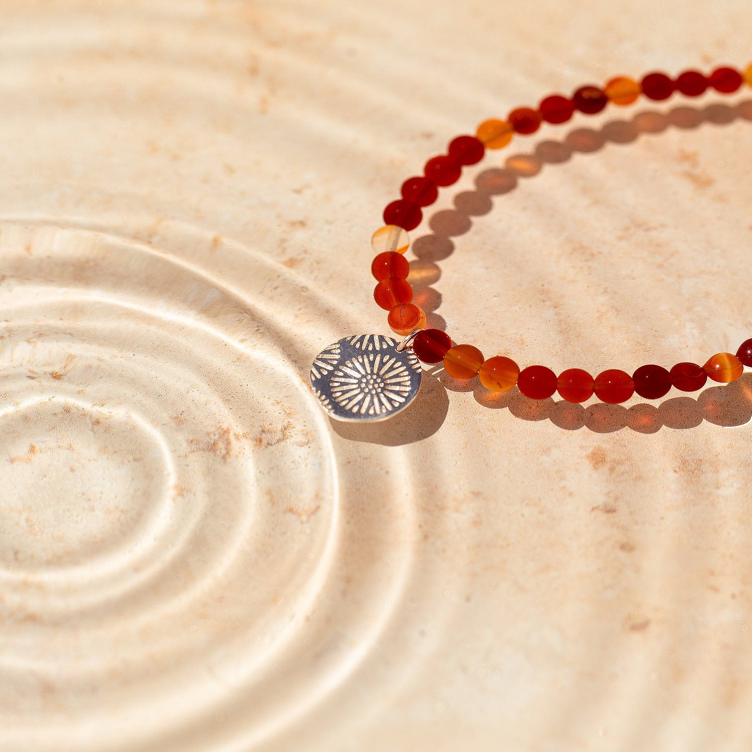 Coral Texture on Red Agate Beaded Bracelet