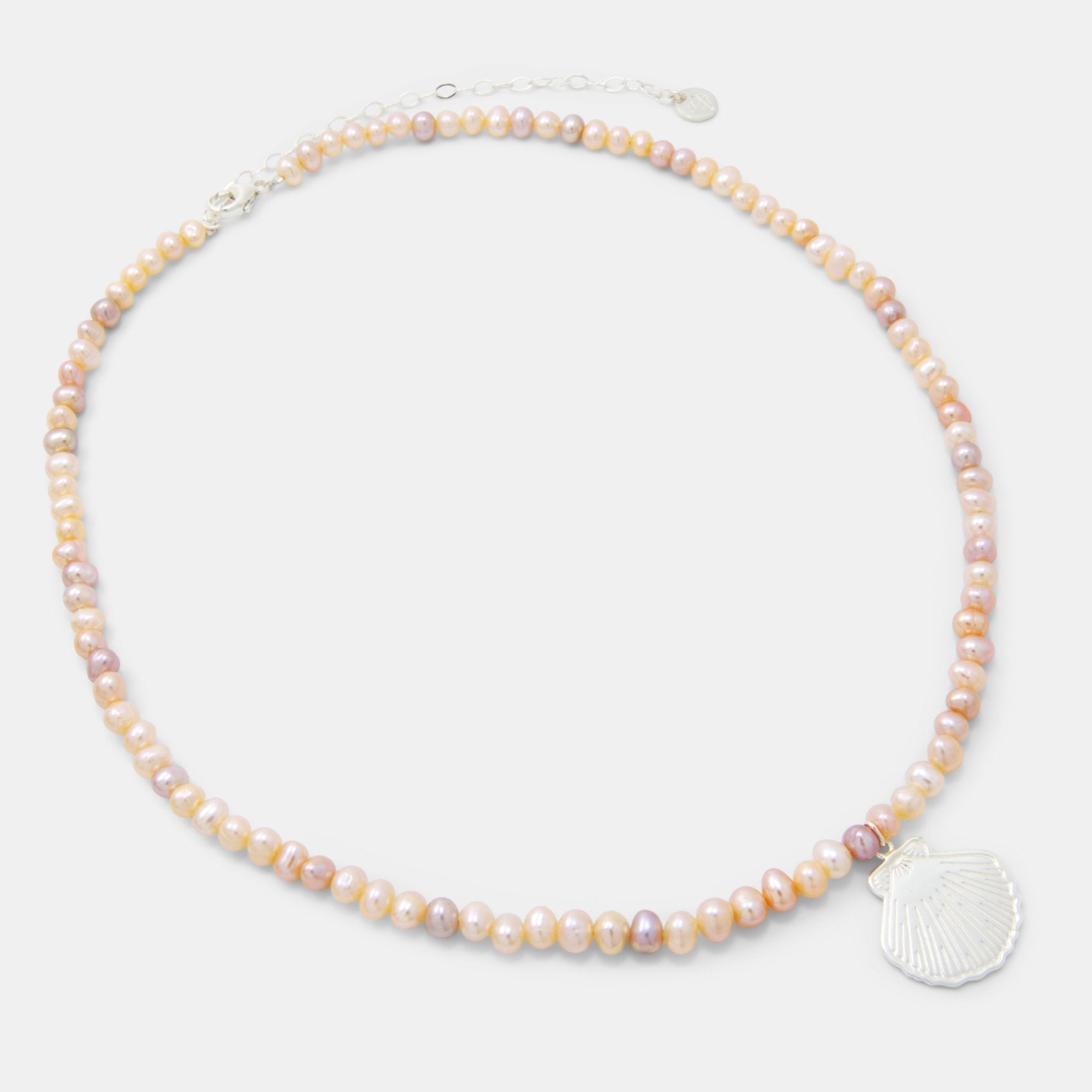 Fan shell pendant on peach pearl necklace - Simone Walsh Jewellery Australia