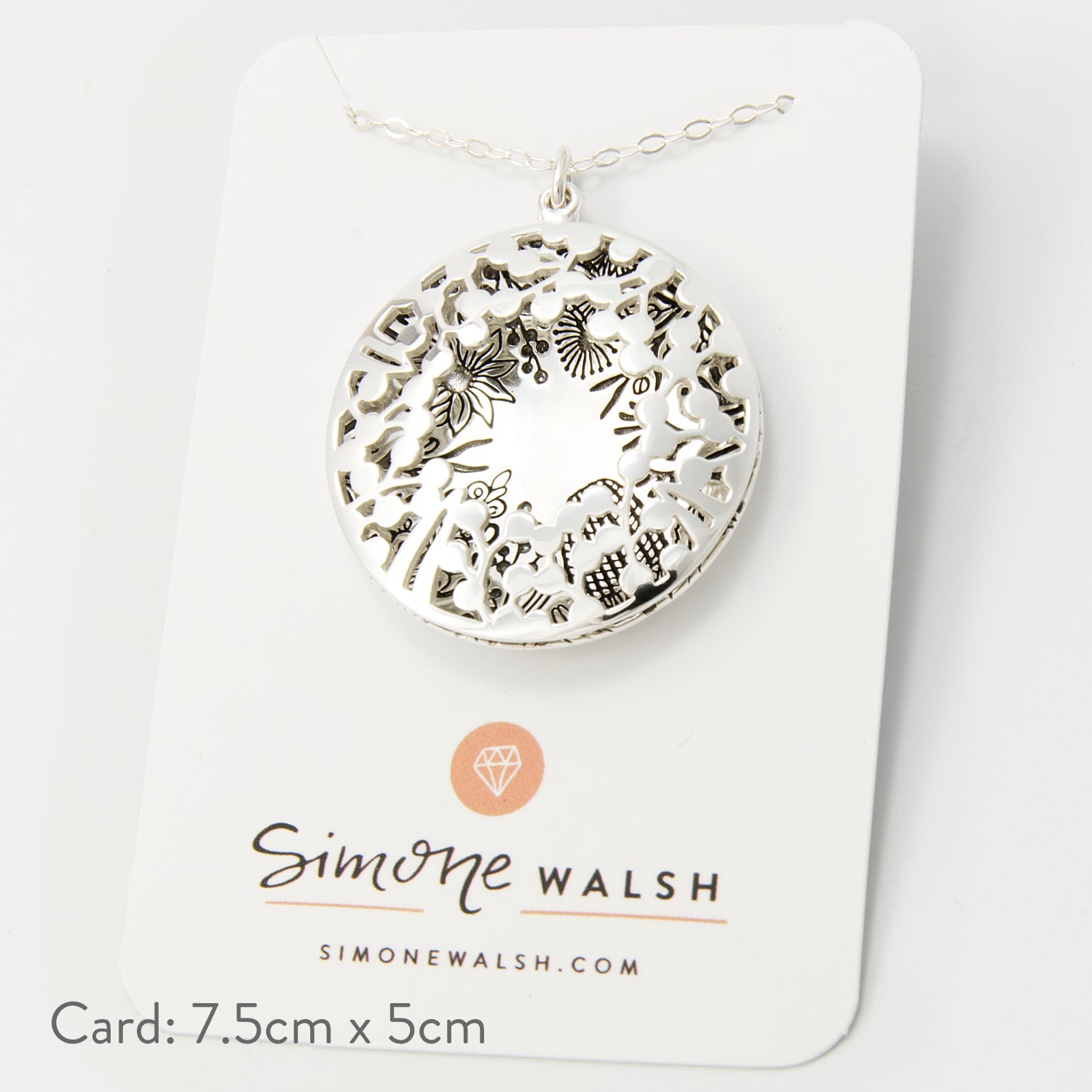 Flora Pattern Silver Open Locket - Simone Walsh Jewellery Australia