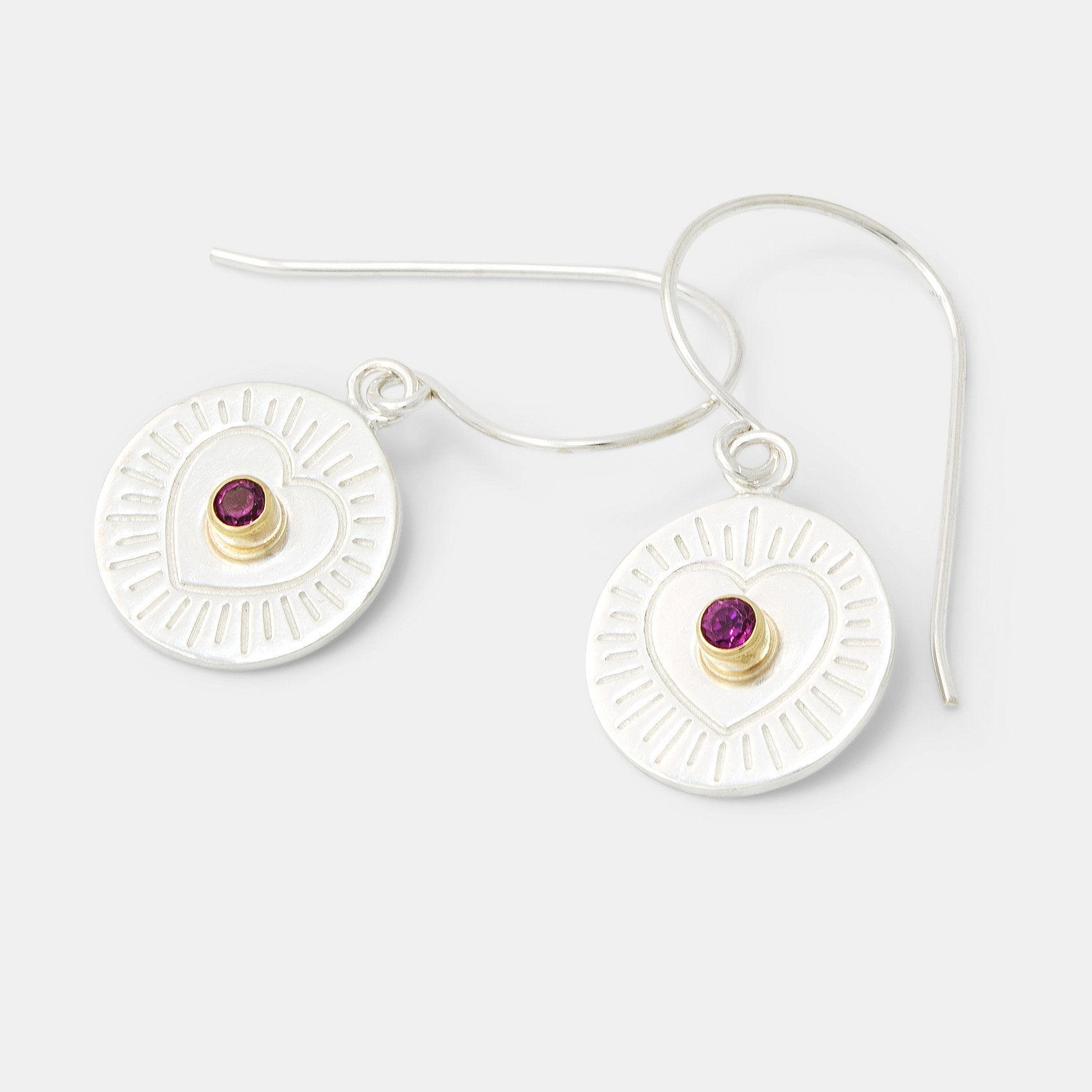 Heart & rose garnet amulet drop earrings - Simone Walsh Jewellery Australia