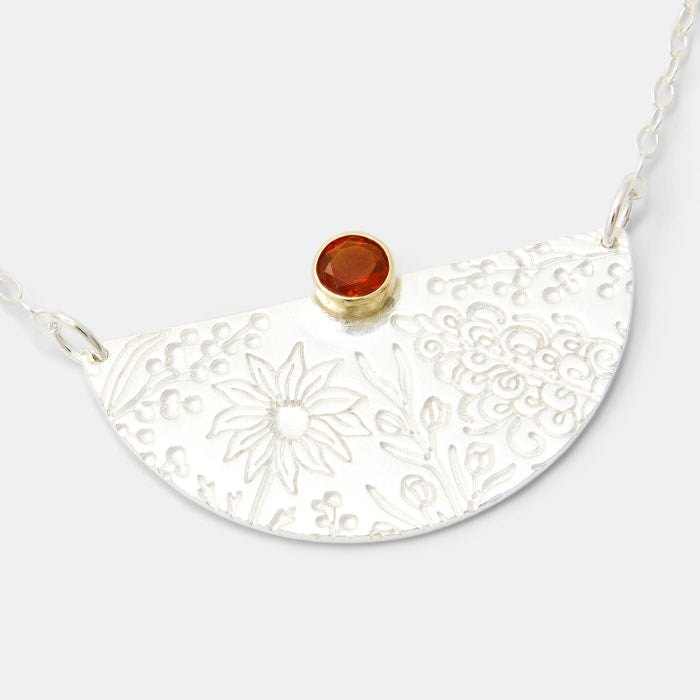 Mexican fire opal in our Australian Flora Half Pendant Necklace