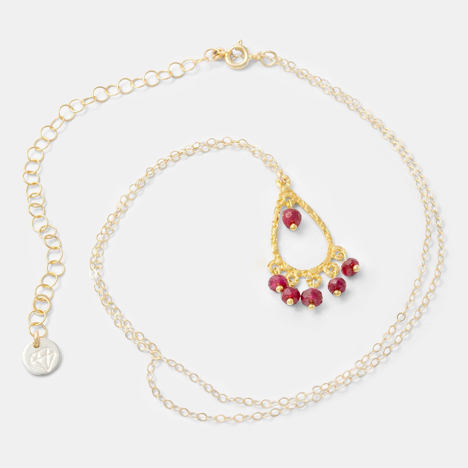 Ruby & gold chandelier pendant - Simone Walsh Jewellery Australia