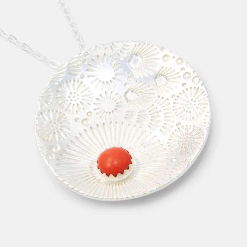 Coral reef sterling silver pendant necklace with ethical coral gem