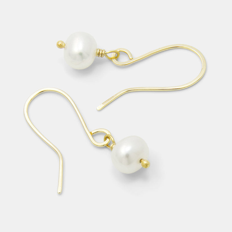 Handmade solid gold and pearl drop earrings