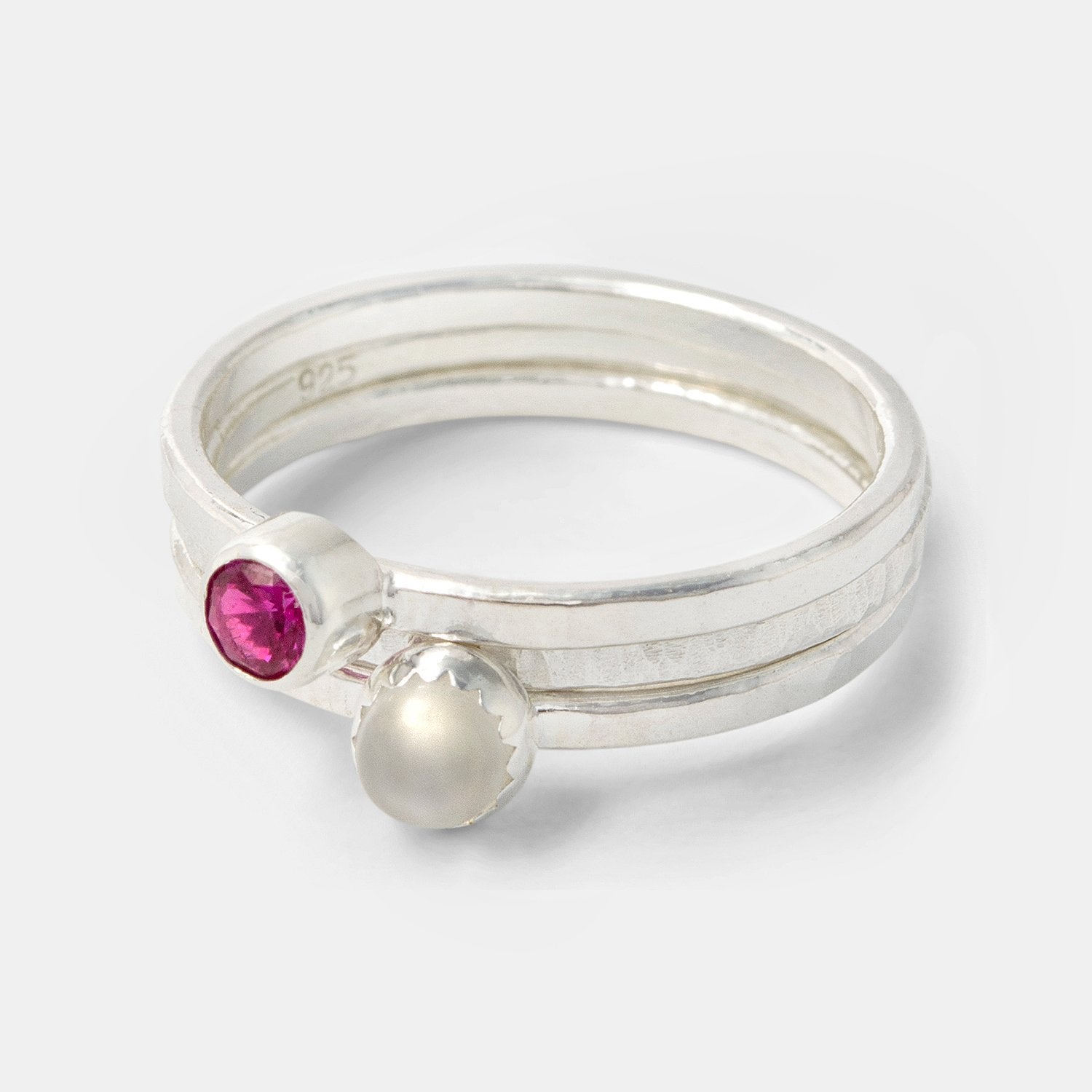 Stacking rings set: ruby & moonstone - Simone Walsh Jewellery Australia