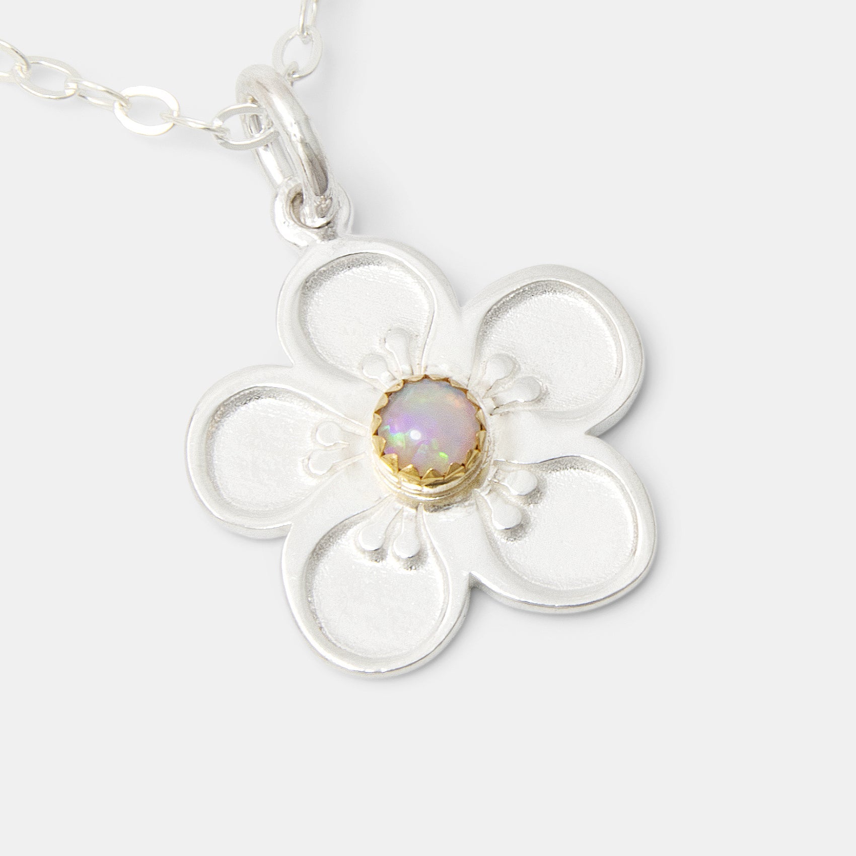 Tea Tree Flower & Opal Pendant Necklace - Simone Walsh Jewellery Australia