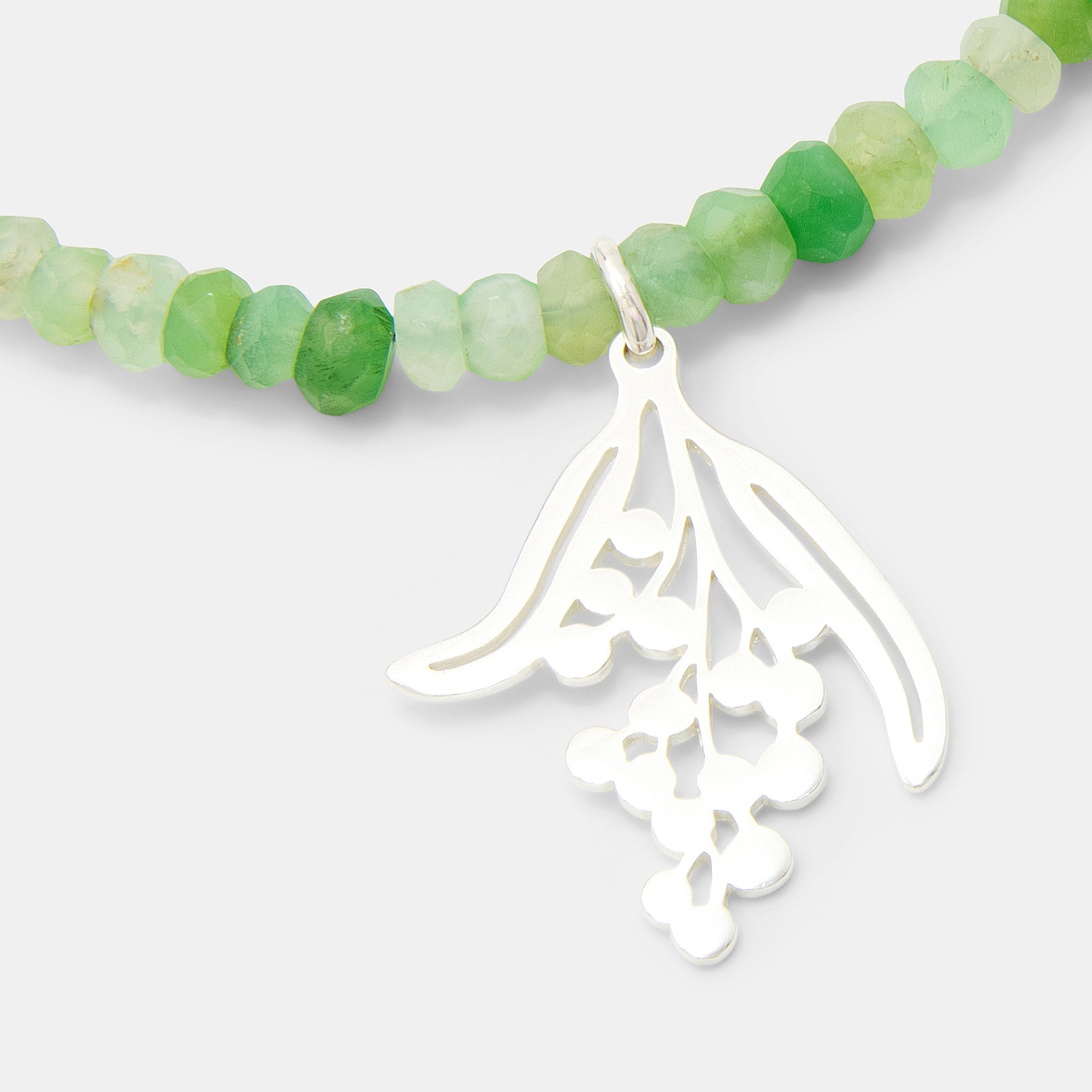 Wattle Branch on Chrysoprase Beaded Necklace - Simone Walsh Jewellery Australia